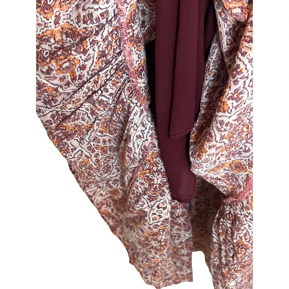 MISA Los Angeles Boho Paisley Maxi Dress Burgundy Orange Tassel Spaghetti Strap - Picture 6 of 7